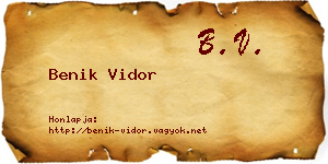 Benik Vidor névjegykártya